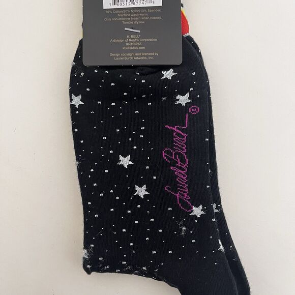Laurel Burch Socks Black Mystic Moon Stars Trees Artist Sock Size 9-11 NEW - Picture 7 of 8